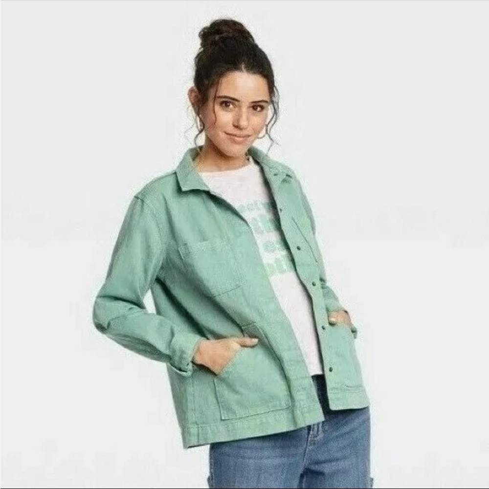 Universal Thread Green Denim Jacket Size Small - image 3